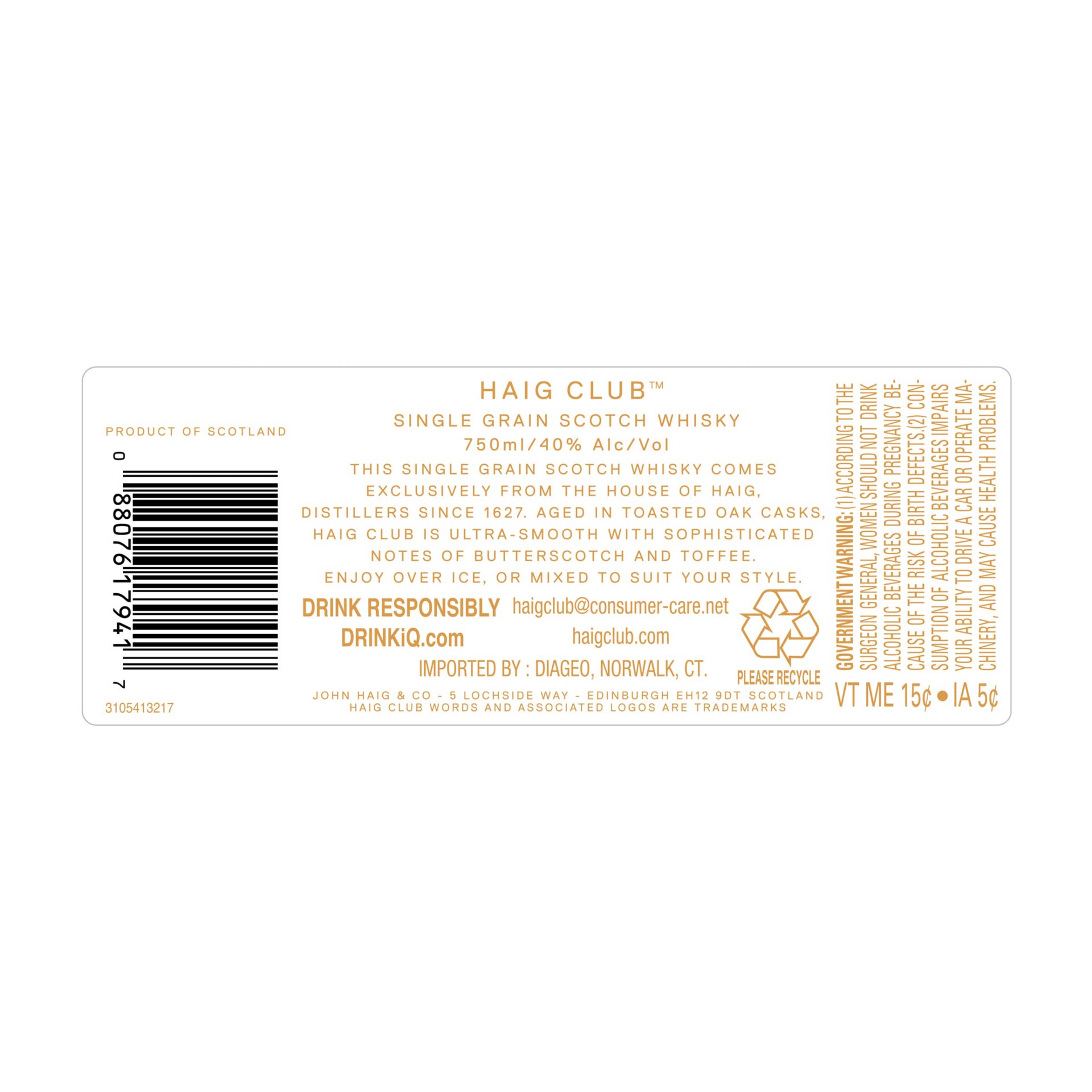 slide 3 of 5, Haig Club Single Grain Scotch Whisky, 750 mL, 750 ml