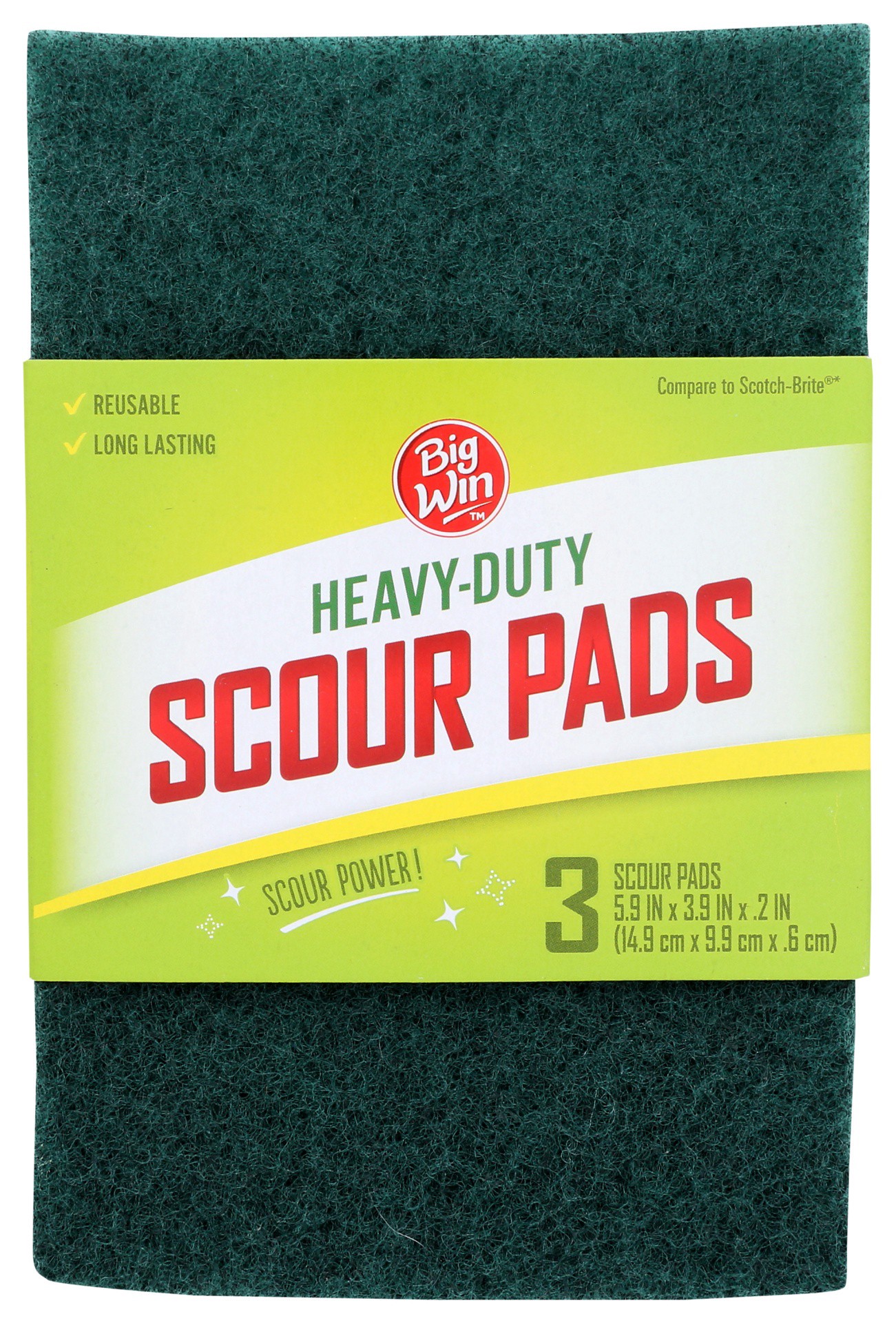 slide 1 of 2, Big Win Heavy Duty Scour Pads, 3 ct; 5.9 in x 3.9 in x 0.2 in