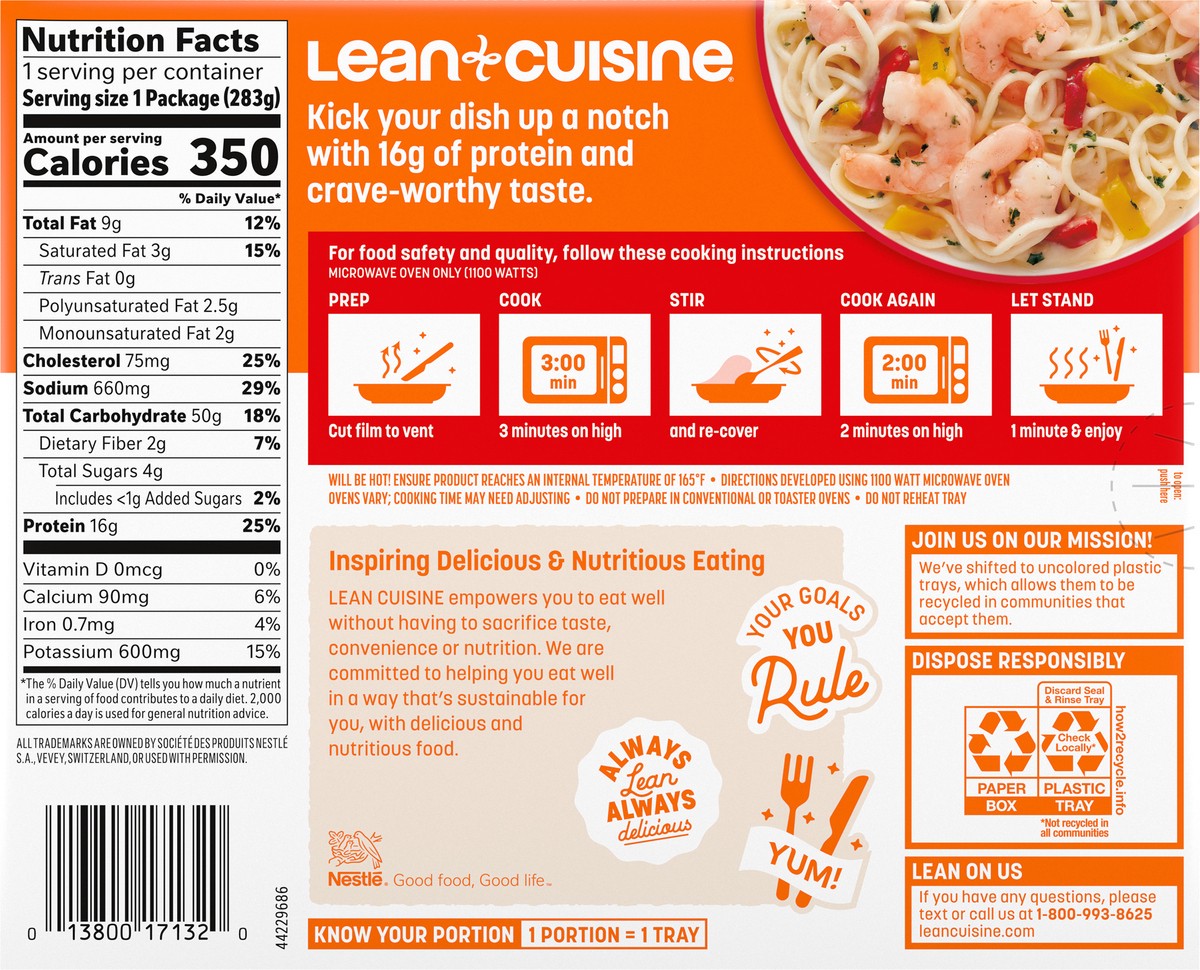 slide 3 of 9, Lean Cuisine Frozen Meal Shrimp Scampi, Protein Kick Microwave Meal, Microwave Shrimp Dinner, Frozen Dinner for One, 10 oz