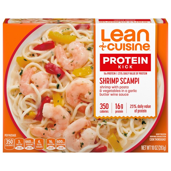 slide 1 of 9, Lean Cuisine Frozen Meal Shrimp Scampi, Protein Kick Microwave Meal, Microwave Shrimp Dinner, Frozen Dinner for One, 10 oz