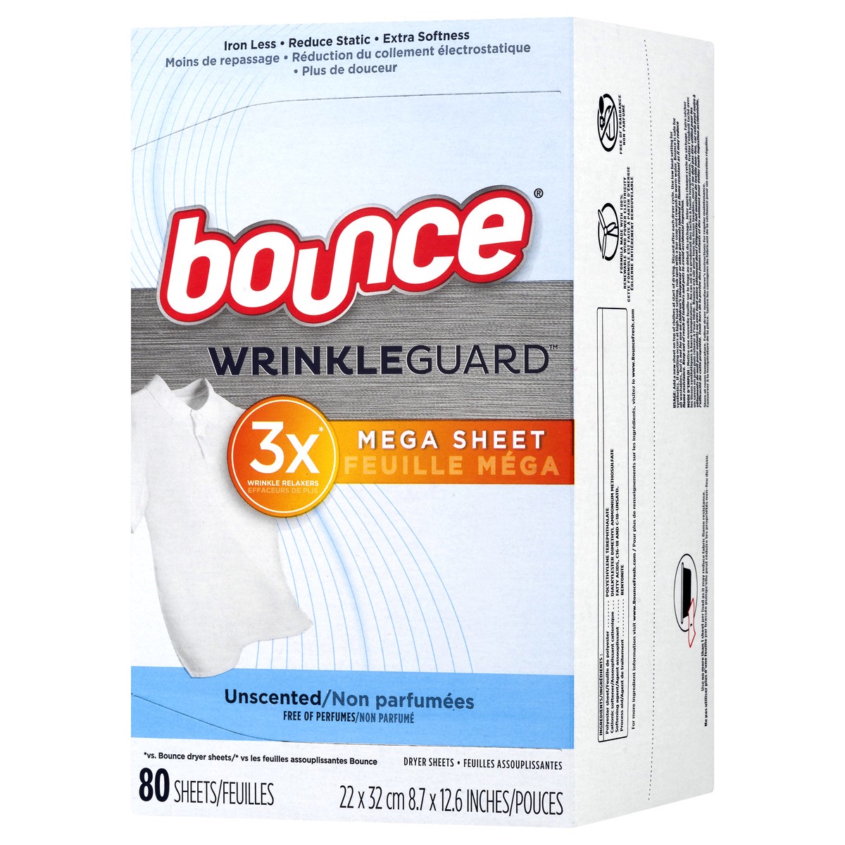 slide 5 of 10, Bounce WrinkleGuard Mega Sheet Unscented Dryer Sheets 80.0 ea, 80 ct