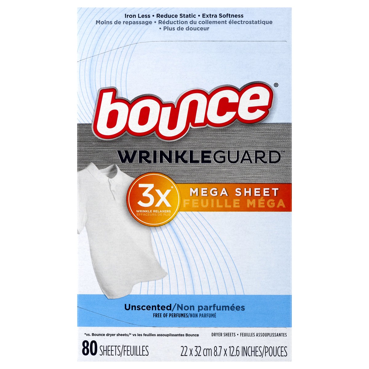 slide 1 of 10, Bounce WrinkleGuard Mega Sheet Unscented Dryer Sheets 80.0 ea, 80 ct