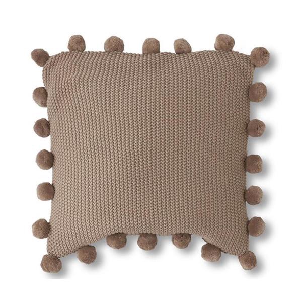 slide 1 of 1, 21 Taupe Knit Pillow With Pompom Trim, 1 ct