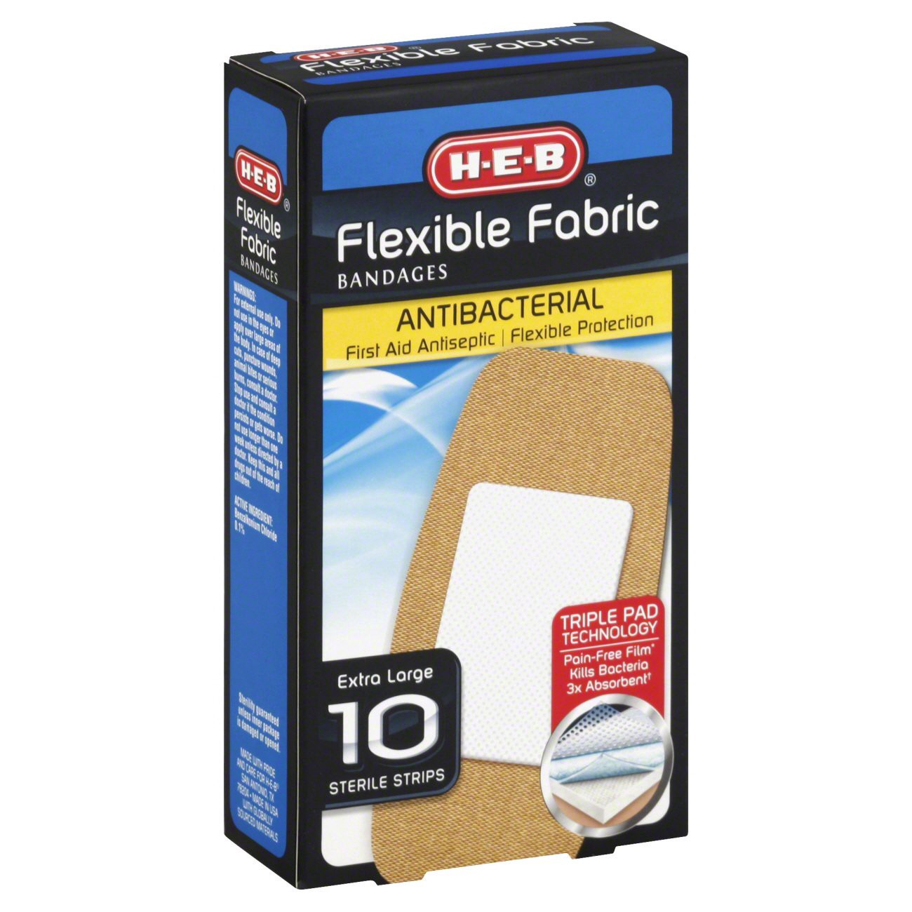 slide 1 of 1, H-E-B Flexible Fabric Extra Large Bandages, 10 ct