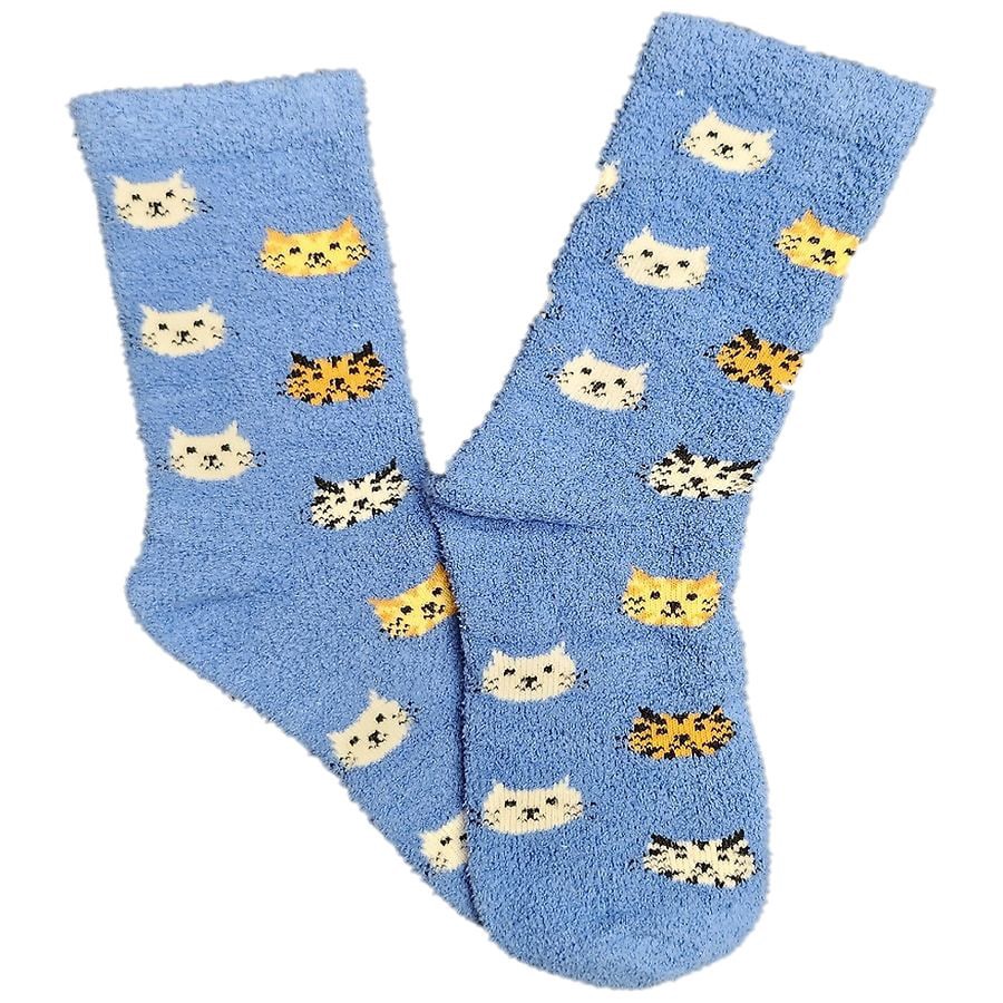 slide 1 of 1, Modern Expressions Cozy Cat Printed Socks Blue, 4 ct; 10 1pair
