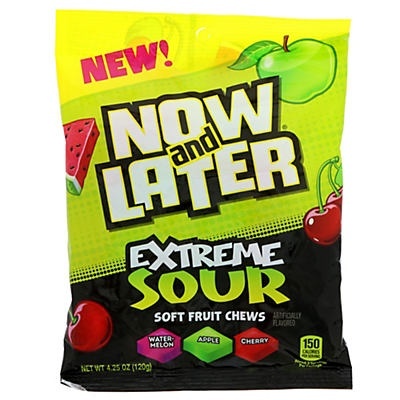 slide 1 of 1, Now & Later Extreme Sour Soft Fruit Chews, 4.25 oz