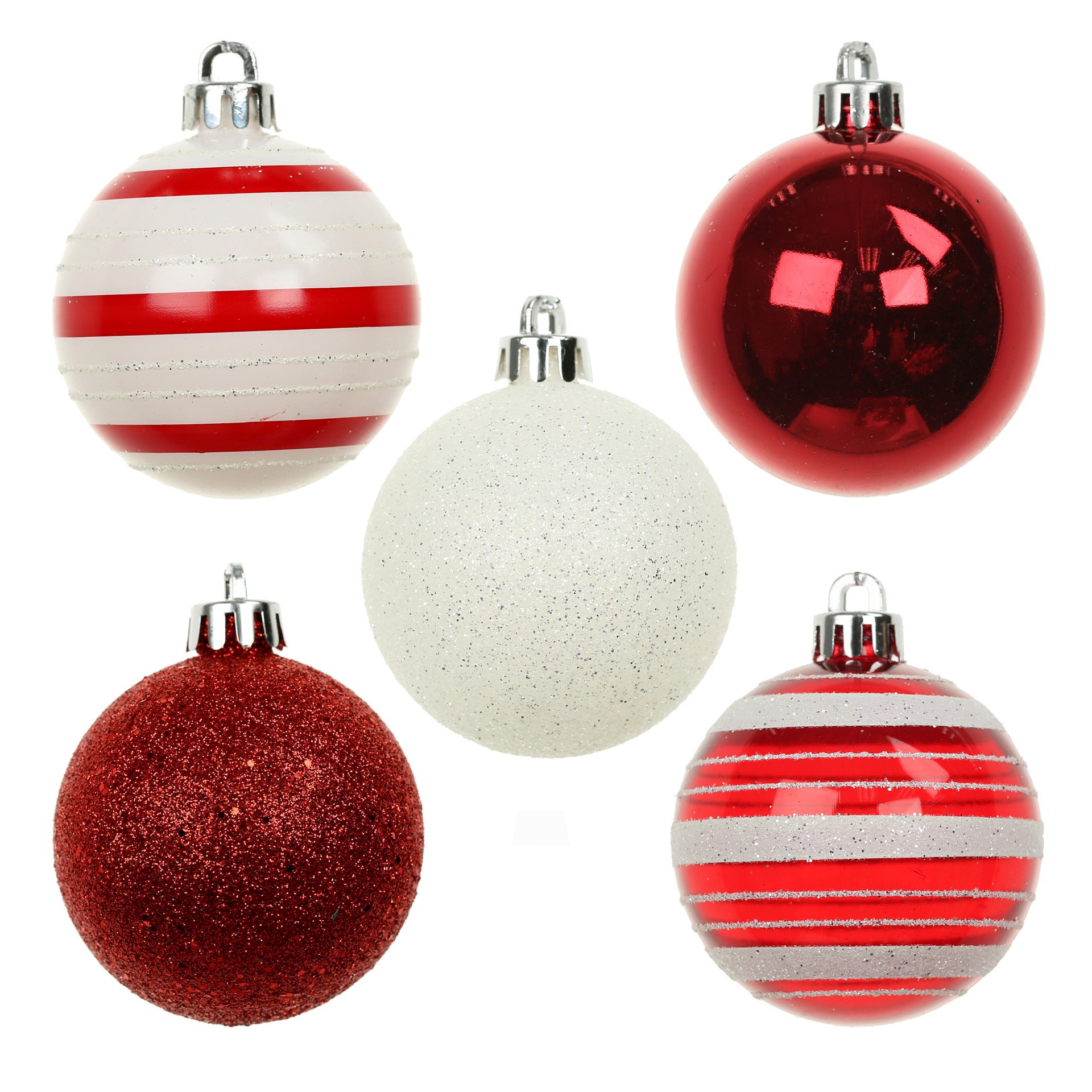 slide 3 of 3, 5 Pack 2.2" Red & White Shatterproof Ball Ornaments By Ashland, 5 ct