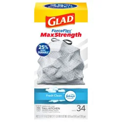 Glad ForceFlexPlus Tall Kitchen Drawstring Fresh Clean with Febreze Trash Bags