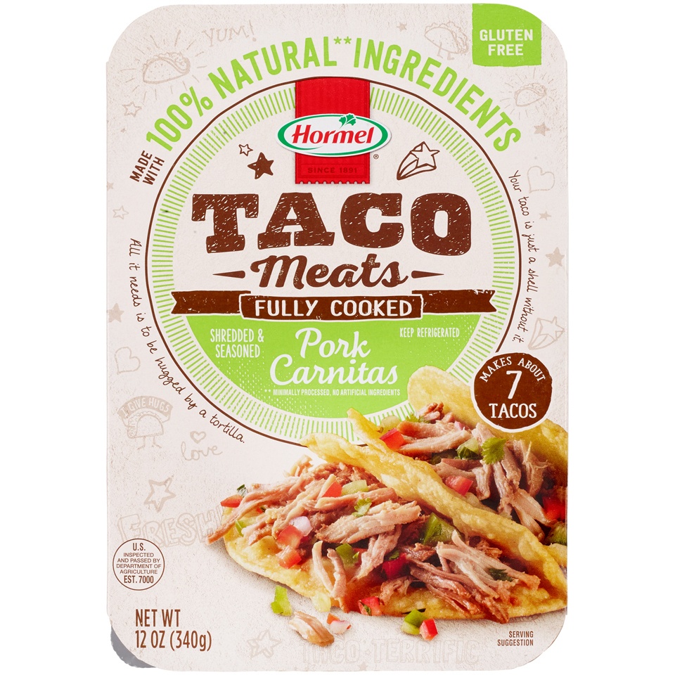 slide 1 of 1, Hormel Taco Meats Shredded & Seasoned Pork Carnitas, 12 oz