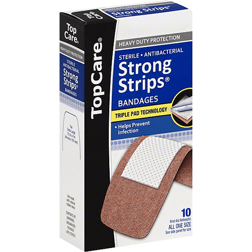 slide 3 of 3, TopCare Strong Strips Bandages All One Size, 10 ct