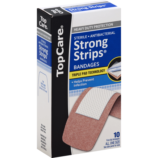 slide 2 of 3, TopCare Strong Strips Bandages All One Size, 10 ct