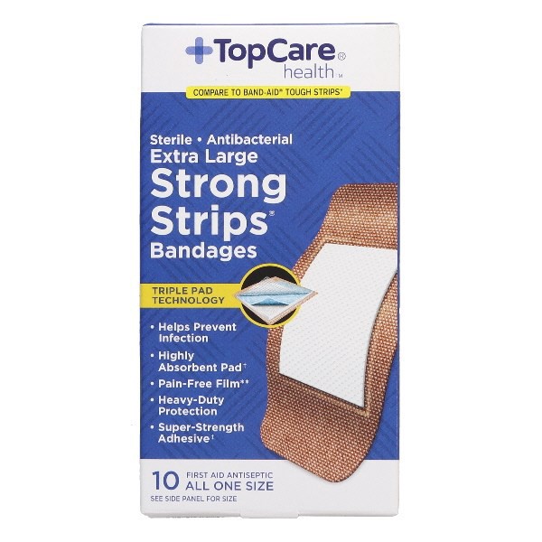 slide 1 of 3, TopCare Strong Strips Bandages All One Size, 10 ct