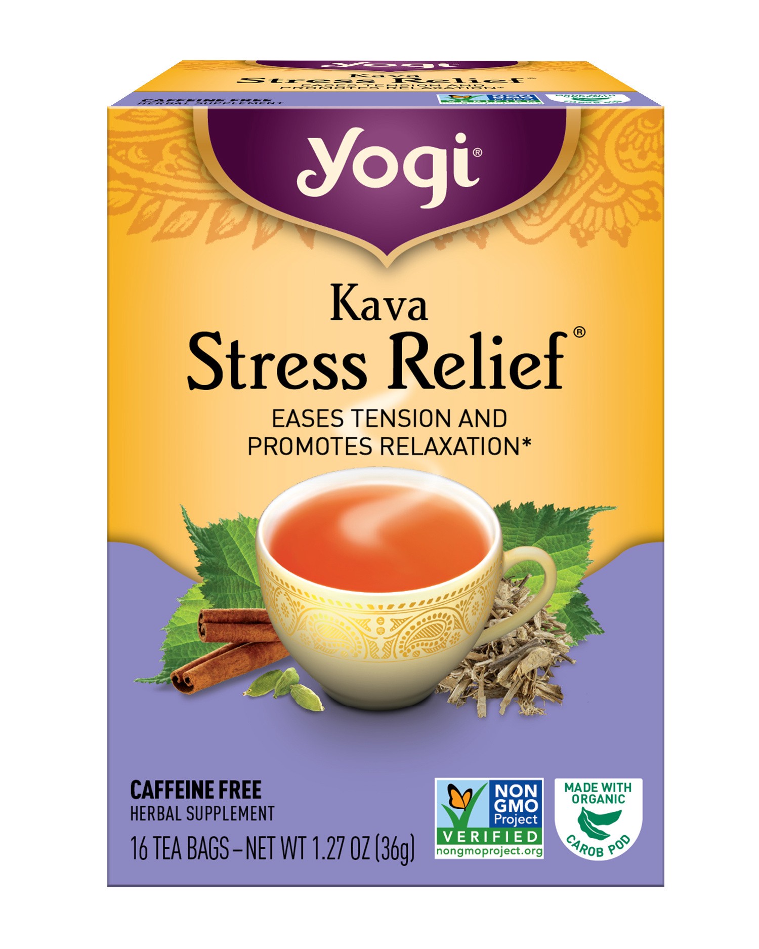 slide 5 of 5, Yogi Tea Kava Stress Relief, Caffeine-Free Herbal Tea Bags, 16 Count, 16 ct