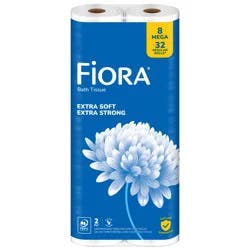 Fiora 2-Ply Extra Soft Extra Strong Unscented Mega Rolls Bath Tissue, 8 Rolls