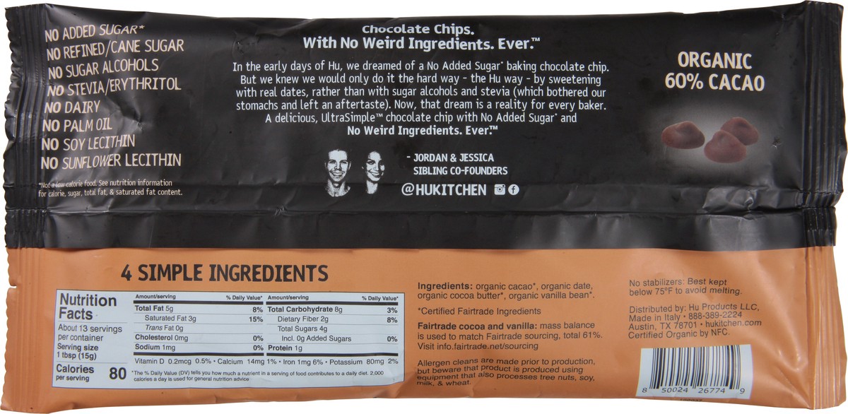 slide 9 of 12, Hu No Added Sugar Organic 60% Cacao Semi-Sweet Chocolate Chips 7 oz, 7 oz