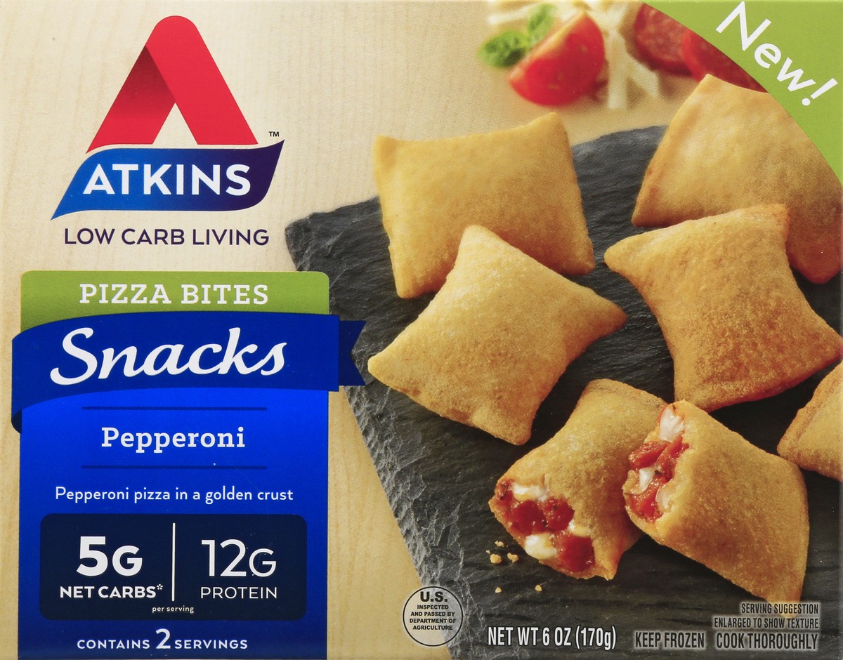 slide 1 of 13, Atkins Snacks, Pepperoni, Pizza Bites, 6 oz