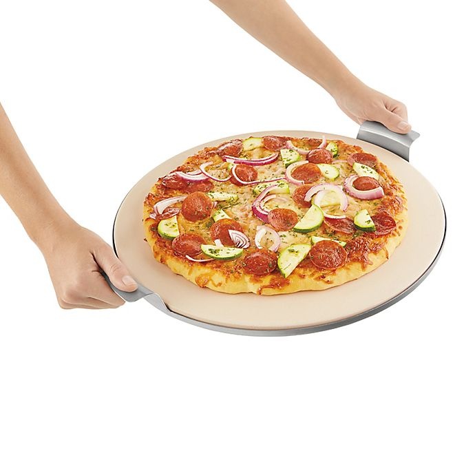 slide 1 of 3, Pizzacraft Round Pizza Stone with Solid Stainless Steel Tray, 15 in