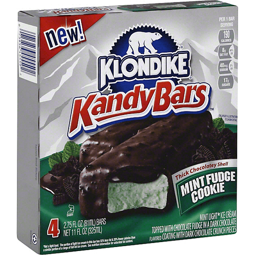 slide 1 of 1, Klondike Kandy Bars Mint Fudge Cookie Ice Cream Bars 6 ct Box, 16.5 fl oz