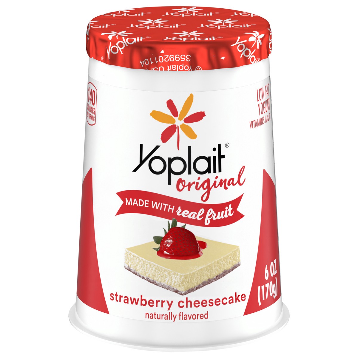 slide 1 of 9, Yoplait Original Low Fat Strawberry Cheesecake Yogurt Cup, Made with Real Fruit, 6 oz, 6 oz