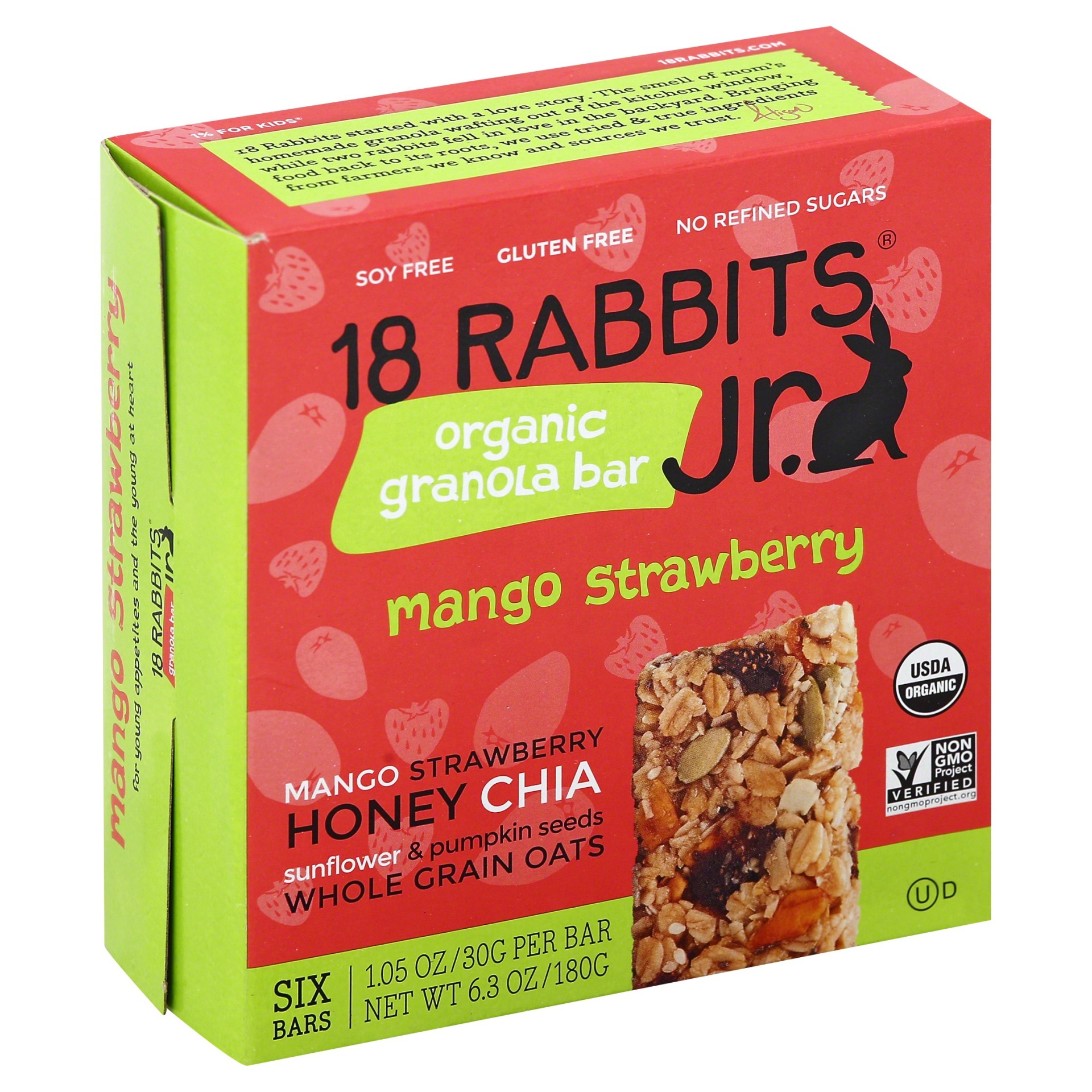slide 1 of 1, 18 Rabbits Jr. Mango Strawberry Granola Bars, 6 ct