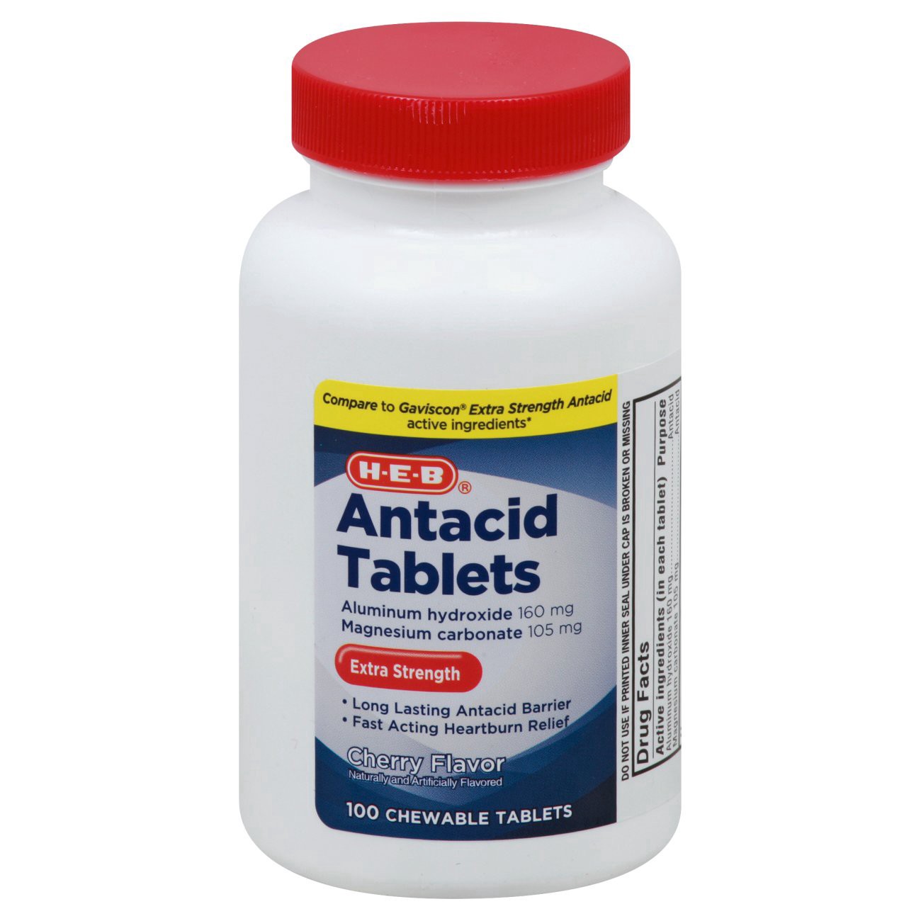 slide 1 of 1, H-E-B Antacid Extra Strength Cherry Chewable Tablets, 100 ct