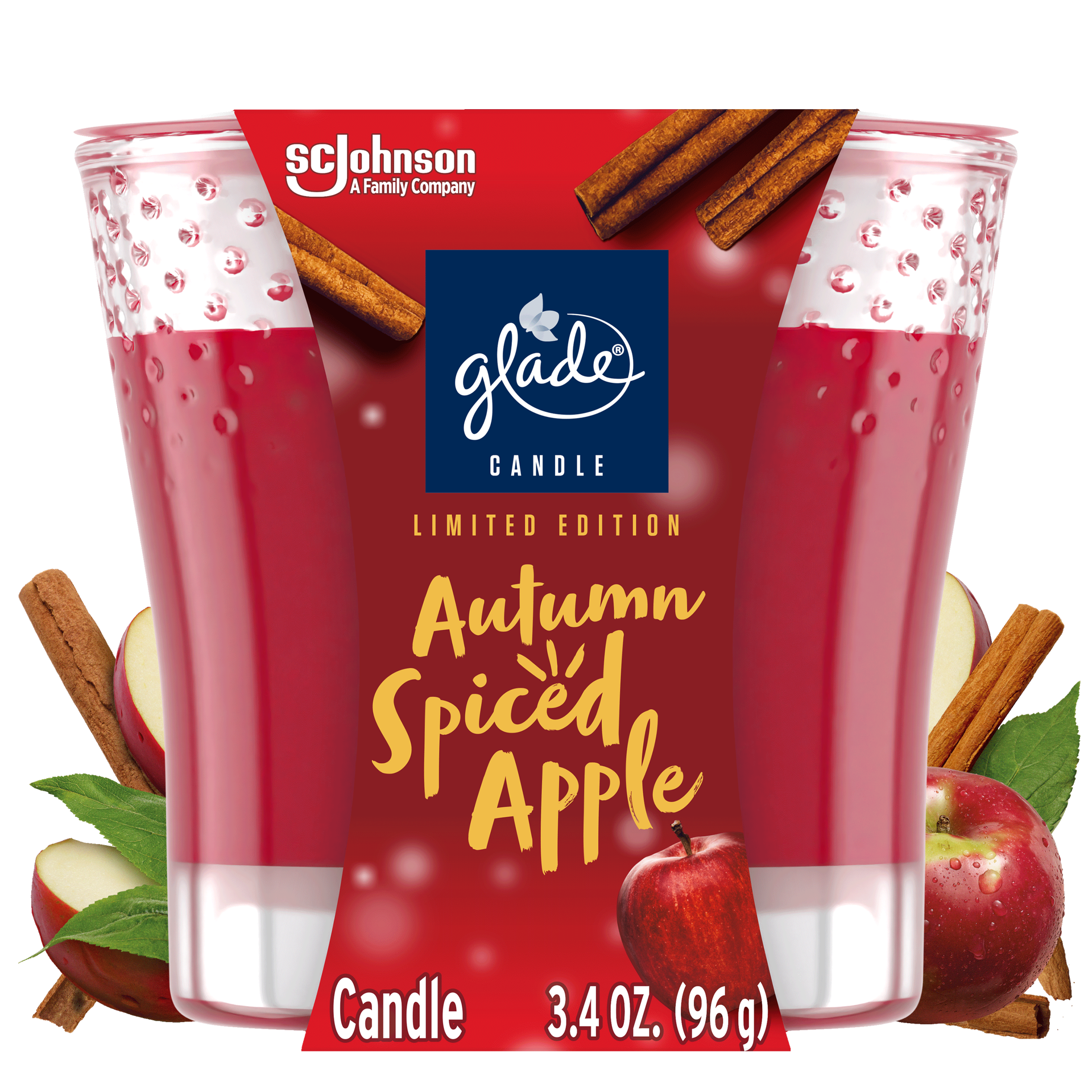 slide 2 of 5, Glade 1 Wick Scented Candle, Autumn Spiced Apple, Fragrance Infused with Essential Oils, 3.4 oz, 3.4 oz