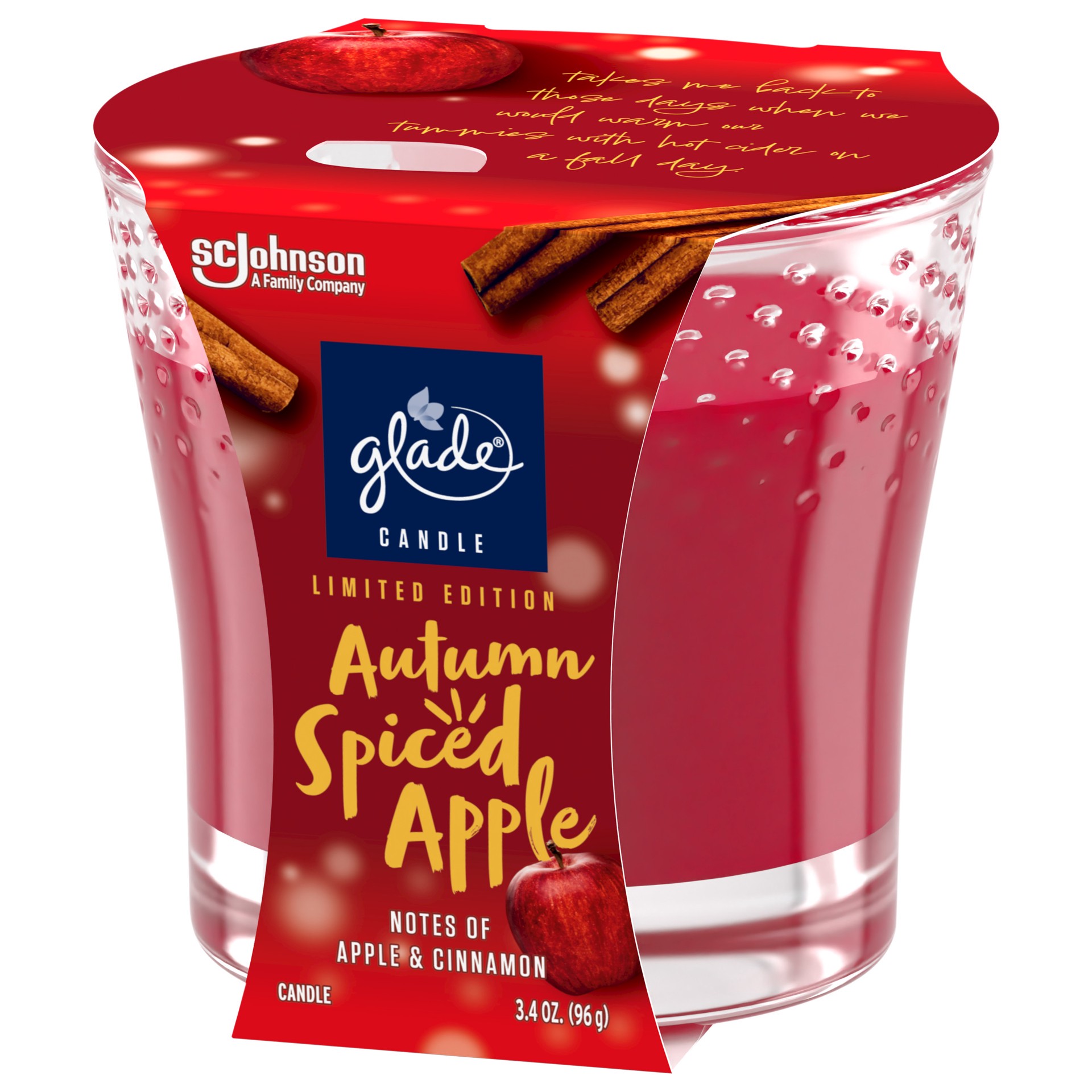 slide 5 of 5, Glade 1 Wick Scented Candle, Autumn Spiced Apple, Fragrance Infused with Essential Oils, 3.4 oz, 3.4 oz