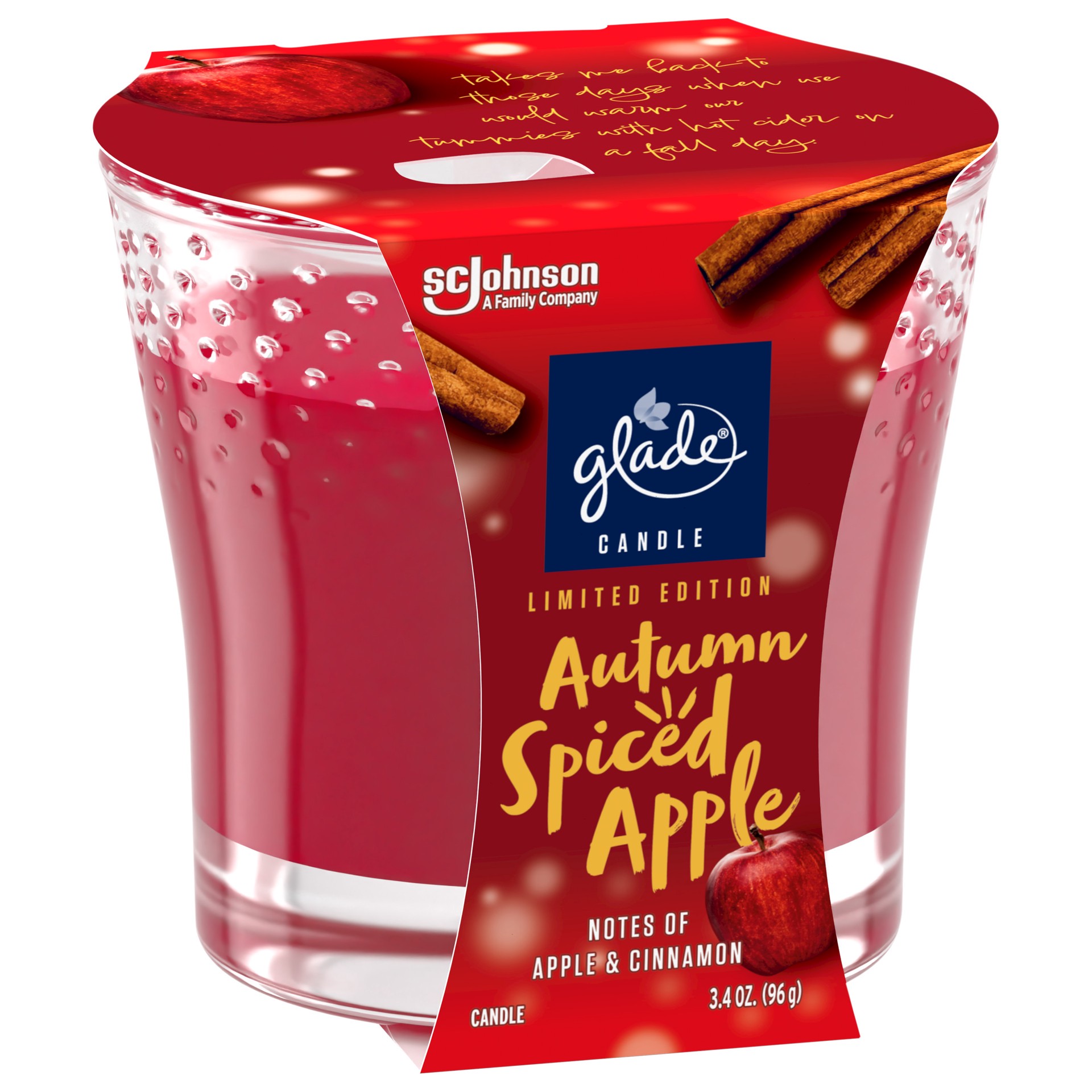 slide 4 of 5, Glade 1 Wick Scented Candle, Autumn Spiced Apple, Fragrance Infused with Essential Oils, 3.4 oz, 3.4 oz