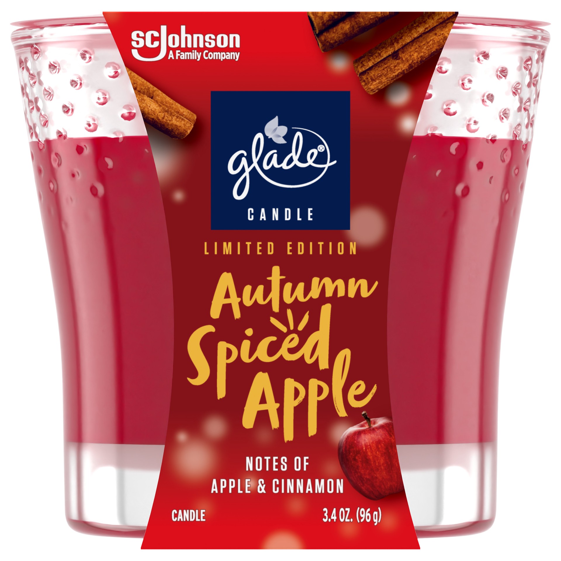 slide 1 of 5, Glade 1 Wick Scented Candle, Autumn Spiced Apple, Fragrance Infused with Essential Oils, 3.4 oz, 3.4 oz