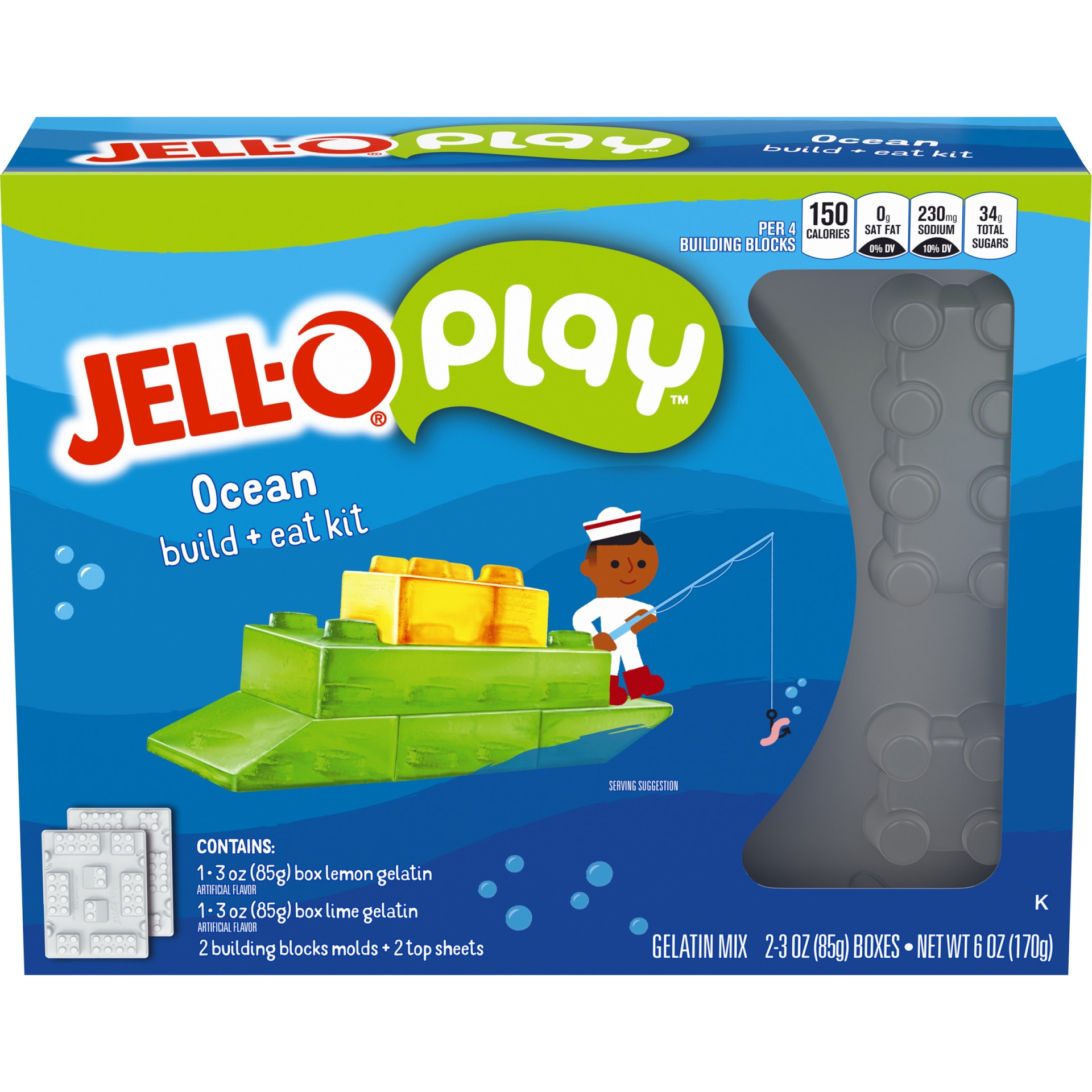 slide 1 of 1, Jell-O Play Ocean Build & Eat Kit with Lemon & Lime Gelatin Mix, 6 oz