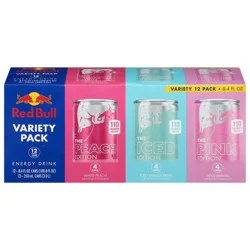 Red Bull The Peach Edition/The Iced Edition/The Pink Edition White Peach/Iced Vanilla Berry/Wild Berries Energy Drink Variety Pack 12 - 8.4 fl oz Cans