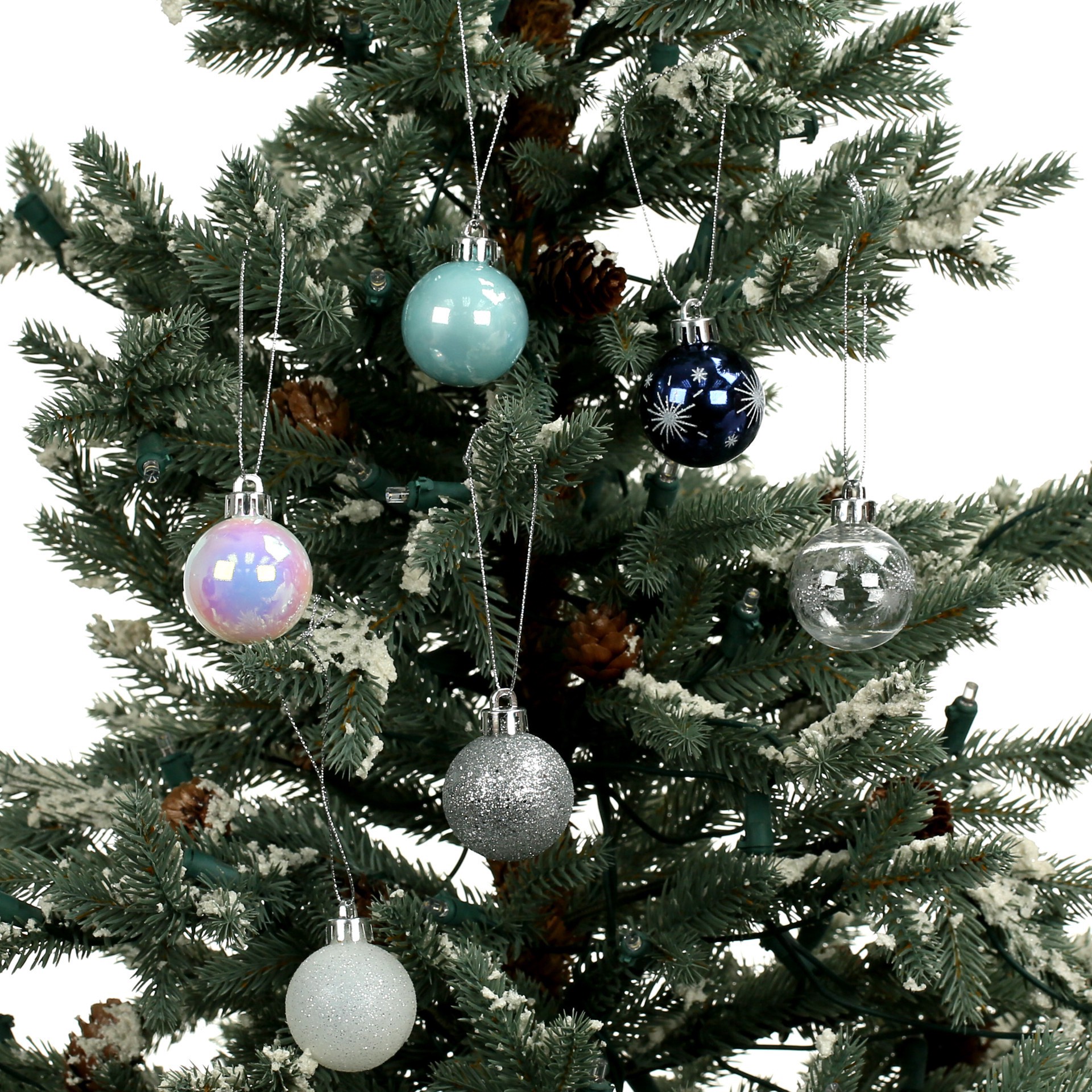 slide 3 of 3, 7 Pack 1.5" Blue, White & Silver Starburst Shatterproof Ball Ornaments By Ashland, 7 ct