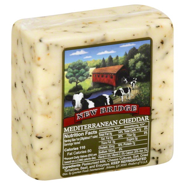 slide 1 of 1, New Bridge Mediterranean Square Cut Cheddar Cheese, 1 lb