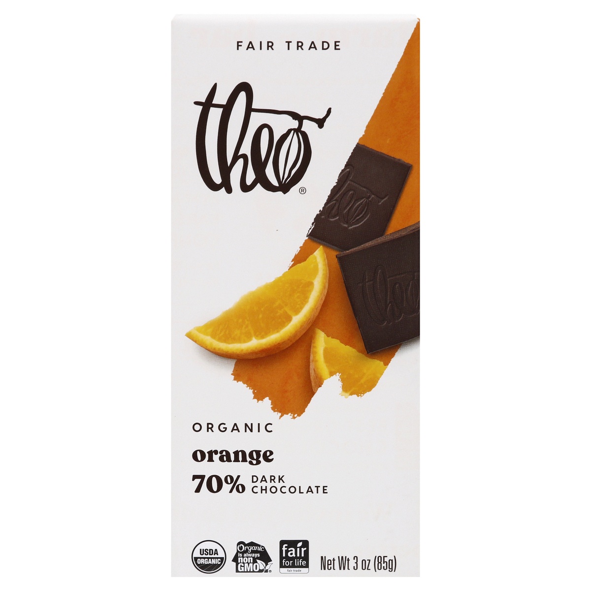 slide 1 of 2, Theo Organic 70% Orange Dark Chocolate 3 oz, 3 oz