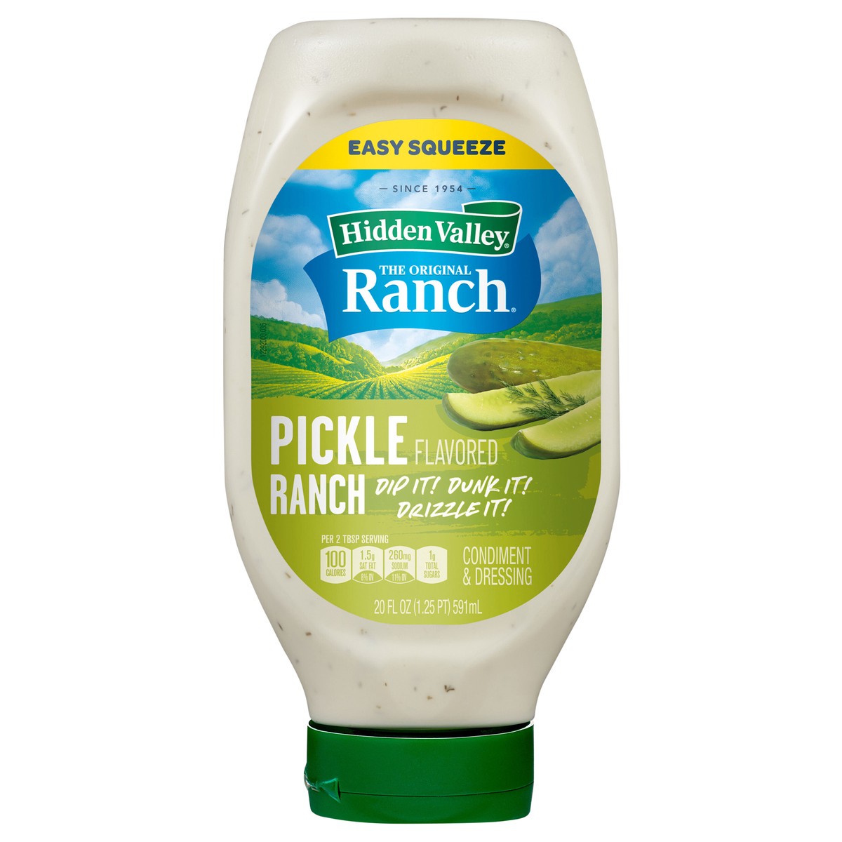 slide 1 of 5, Hidden Valley Easy Squeeze Pickle Flavored Ranch Topping and Dressing, 20 fl oz