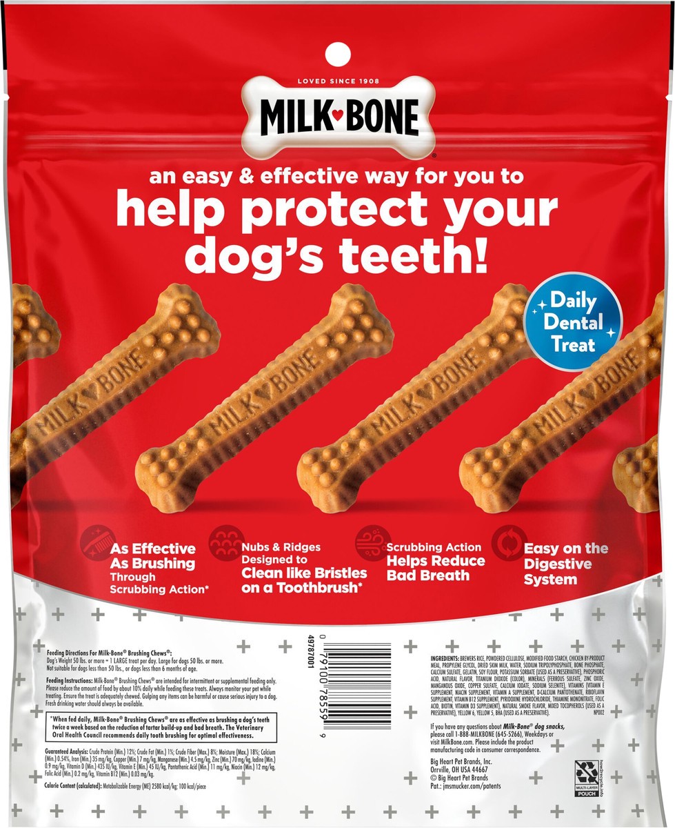 slide 2 of 8, Milk-Bone Brushing Chews Daily Dental Dog Treats, Large, 24.2 Oz. Bag, 18 Bones Per Bag, 18 ct