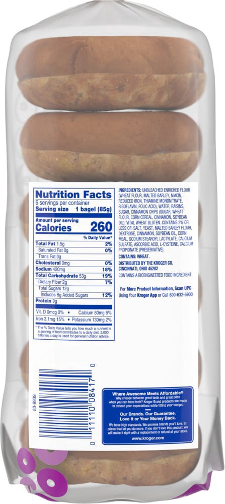 slide 3 of 5, Kroger Cinnamon Raisin Pre-Sliced Bagels 6 Ct / 18 Oz, 6 ct; 18 oz