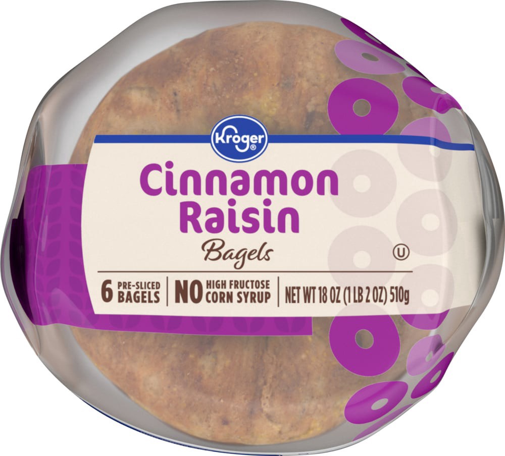 slide 4 of 5, Kroger Cinnamon Raisin Pre-Sliced Bagels 6 Ct / 18 Oz, 6 ct; 18 oz