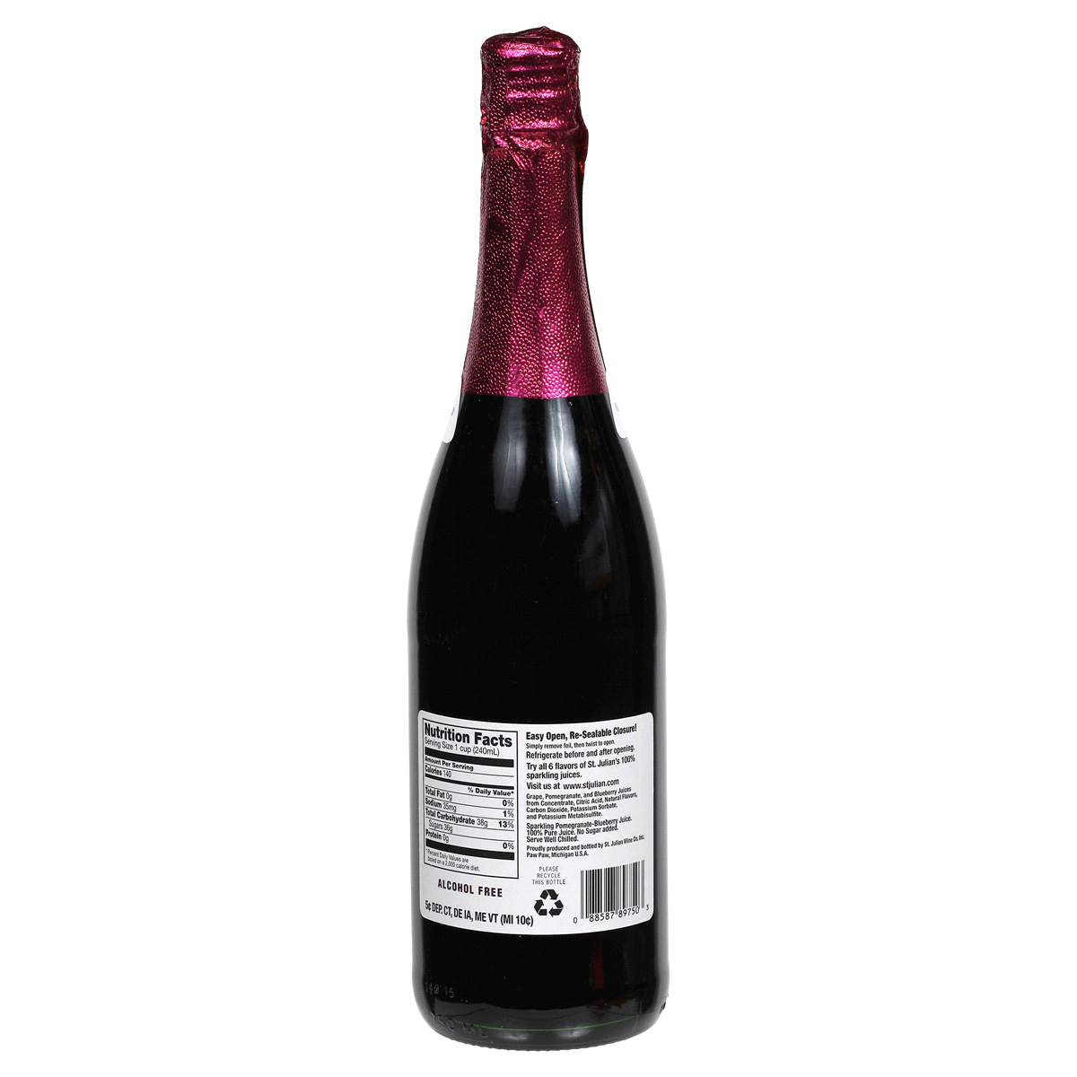 slide 2 of 2, St. Julian Alcohol Free Sparkling Pomegranate Blueberry Juice, 750 ml