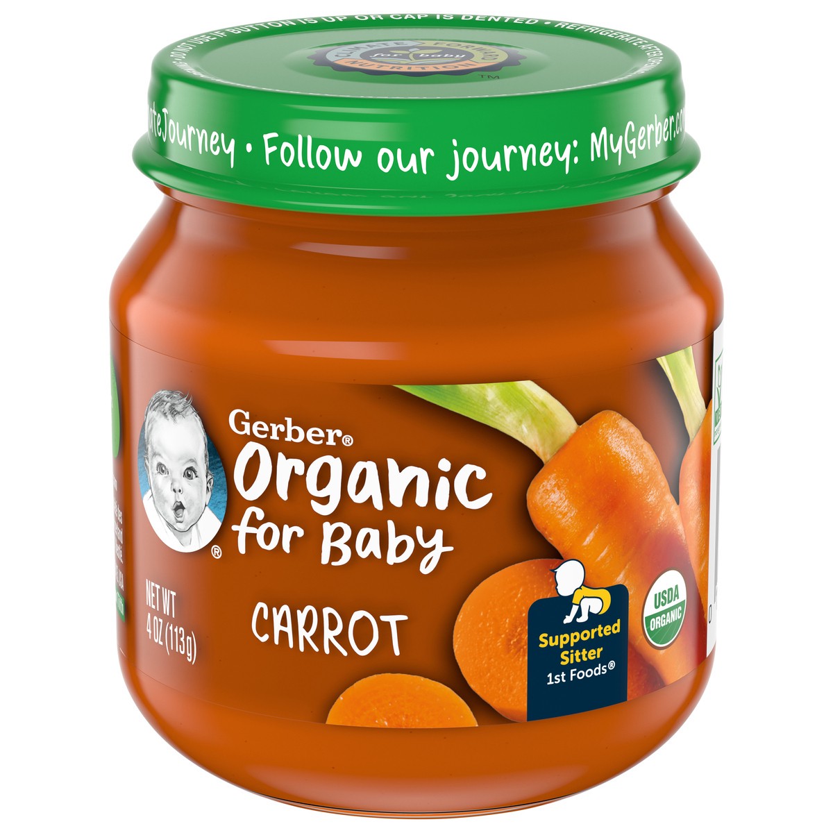 slide 1 of 5, Gerber Organic for Baby Supported Sitter (1st Foods) Carrot Baby Food 4 oz Jar, 4 oz