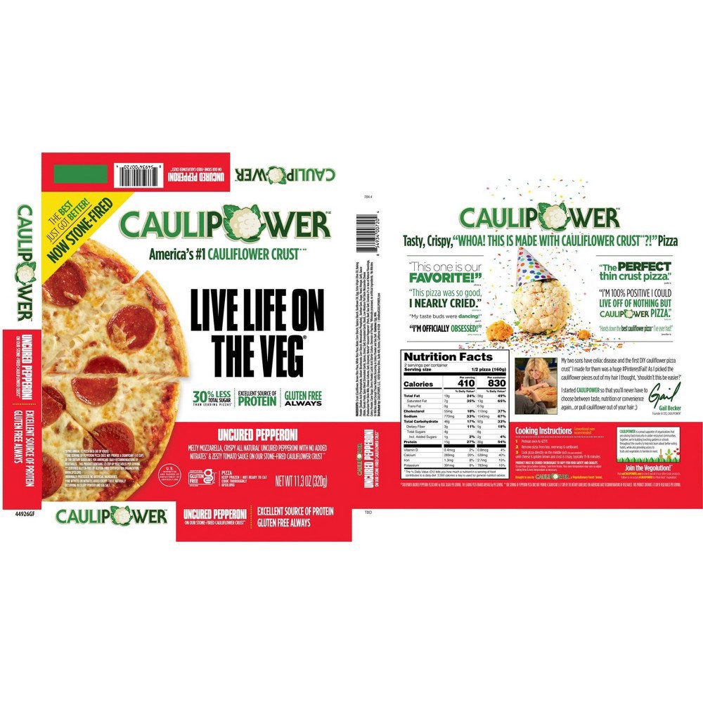 slide 5 of 9, Caulipower Cauliflower Crust Uncured Pepperoni Pizza, 11.3 oz