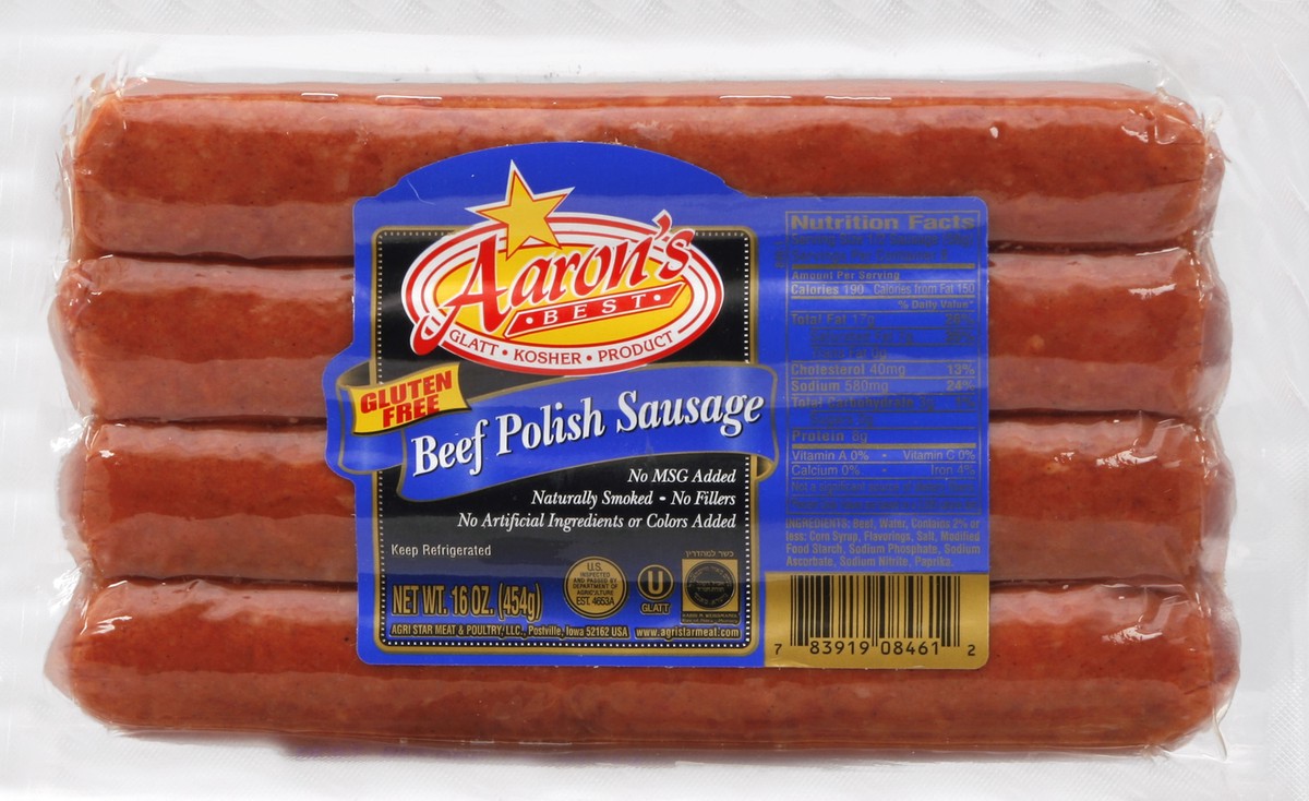 slide 1 of 5, Aaron's Best Aarons Kosher Polish Sausage, 16 oz