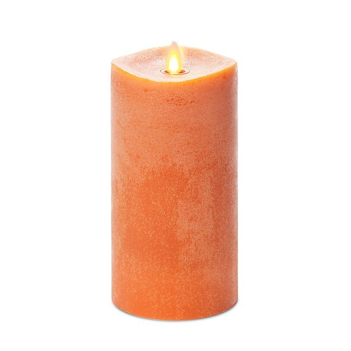 slide 1 of 1, Luminara Chalky Wax Real-Flame Effect Pillar Candle - Orange, 6.5 in