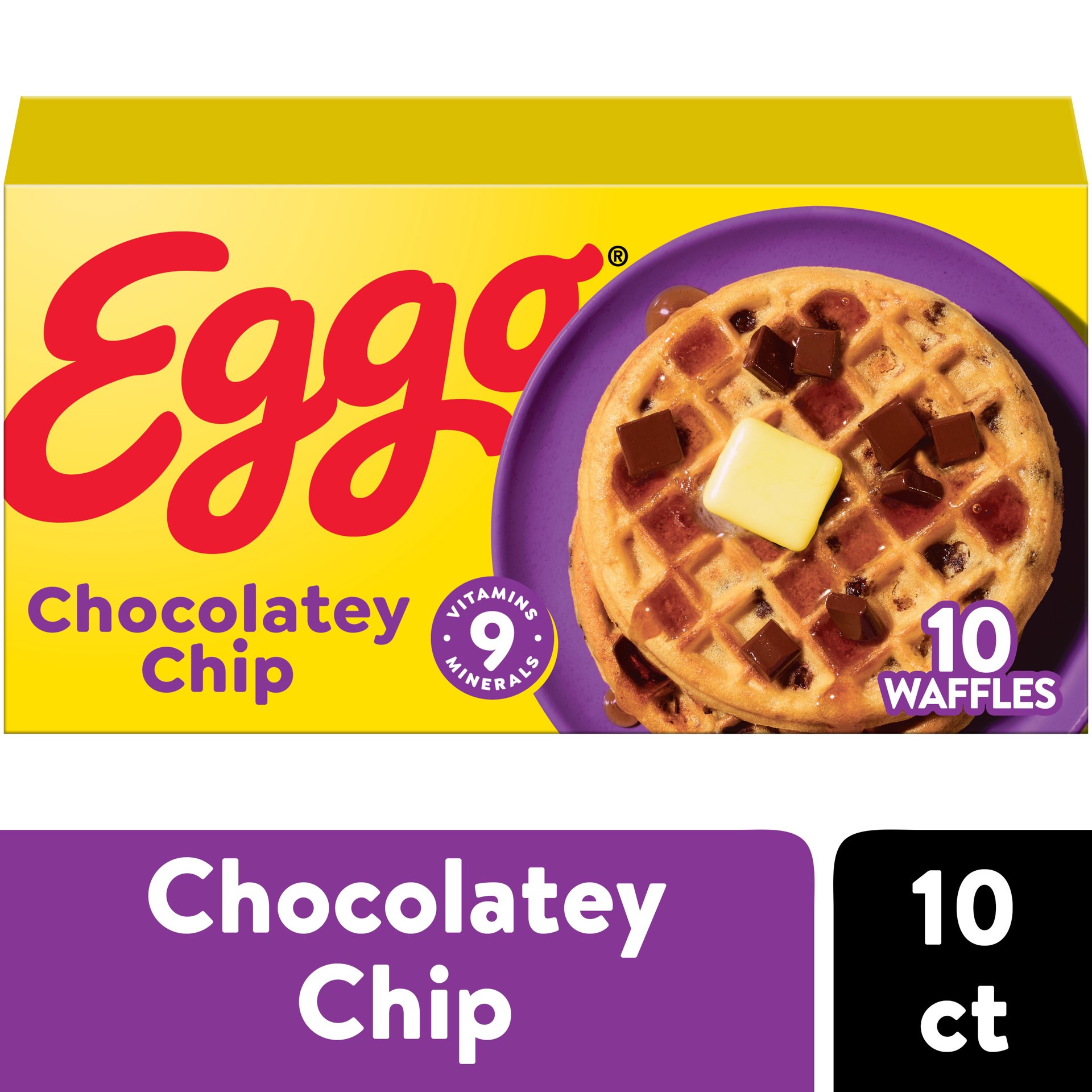 slide 1 of 5, Eggo Frozen Waffles, Frozen Breakfast, Breakfast Food, Chocolatey Chip, 12.3oz Box, 10 Waffles, 12.3 oz