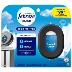 Febreze Trash Odor Fighter, Trash Can Air Freshener, Fresh Clean Scent, 1 Holder + 1 Refill