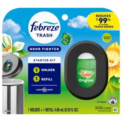 Febreze Trash Odor Fighter, Trash Can Air Freshener, Gain Original Scent, 1 Holder + 1 Refill