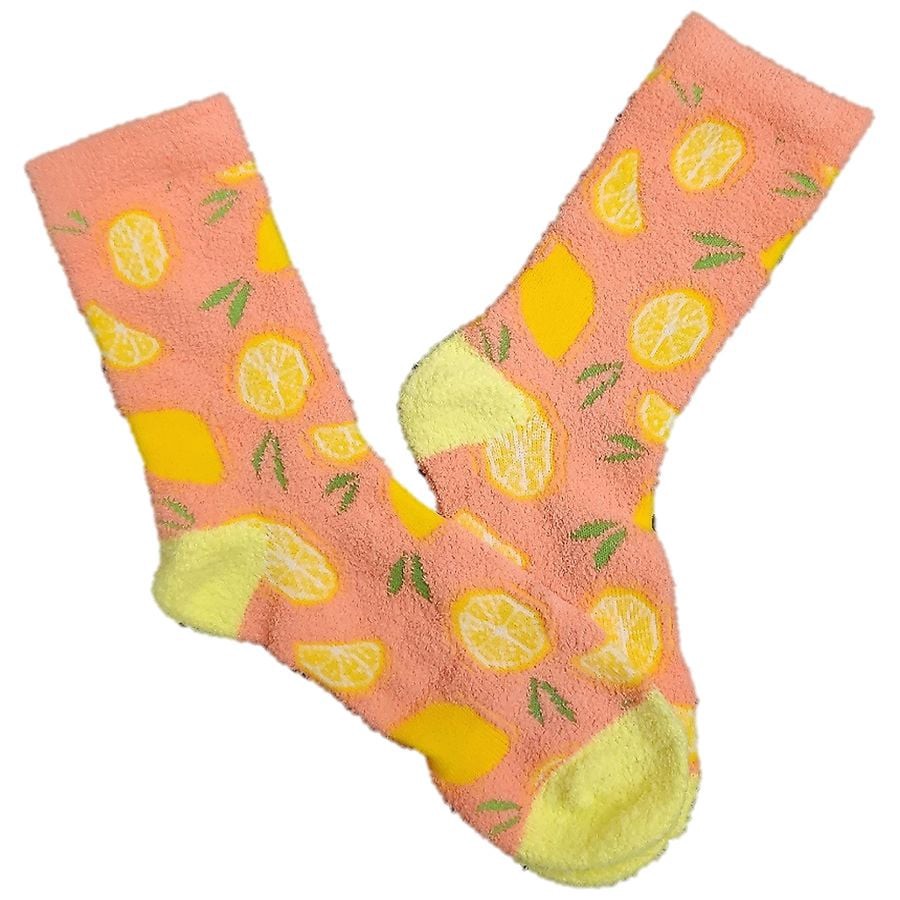 slide 1 of 1, Modern Expressions Cozy Lemon Printed Socks Pink, 4 ct; 10 1pair