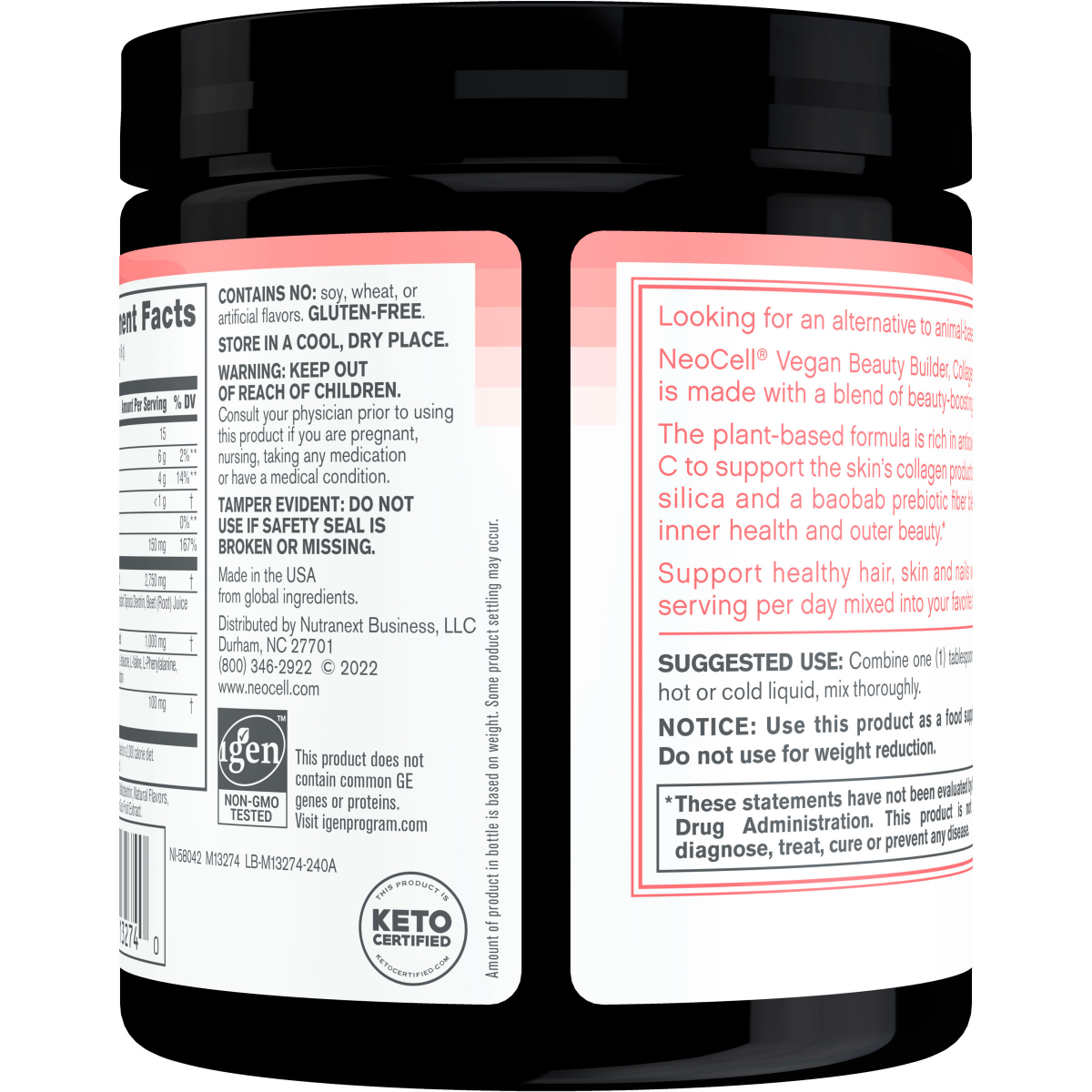 slide 14 of 29, NeoCell Vegan Beauty Builder Collagen Alternative; Hibiscus Flavored Powder, 8.5 oz, 30 servings