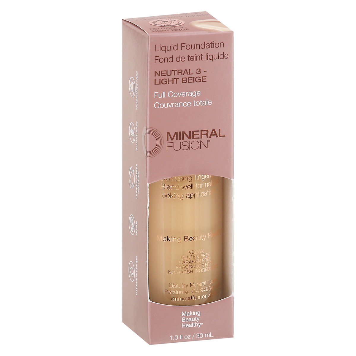 slide 3 of 9, Mineral Fusion Neutral 3 - Light Beige Full Coverage Liquid Foundation 1.0 fl oz, 1 ct