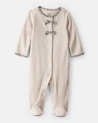 Carter's Baby Girl Bow Cotton Long-Sleeve Snug Fit Sleep & Play Pajamas - Brown Beige 6M